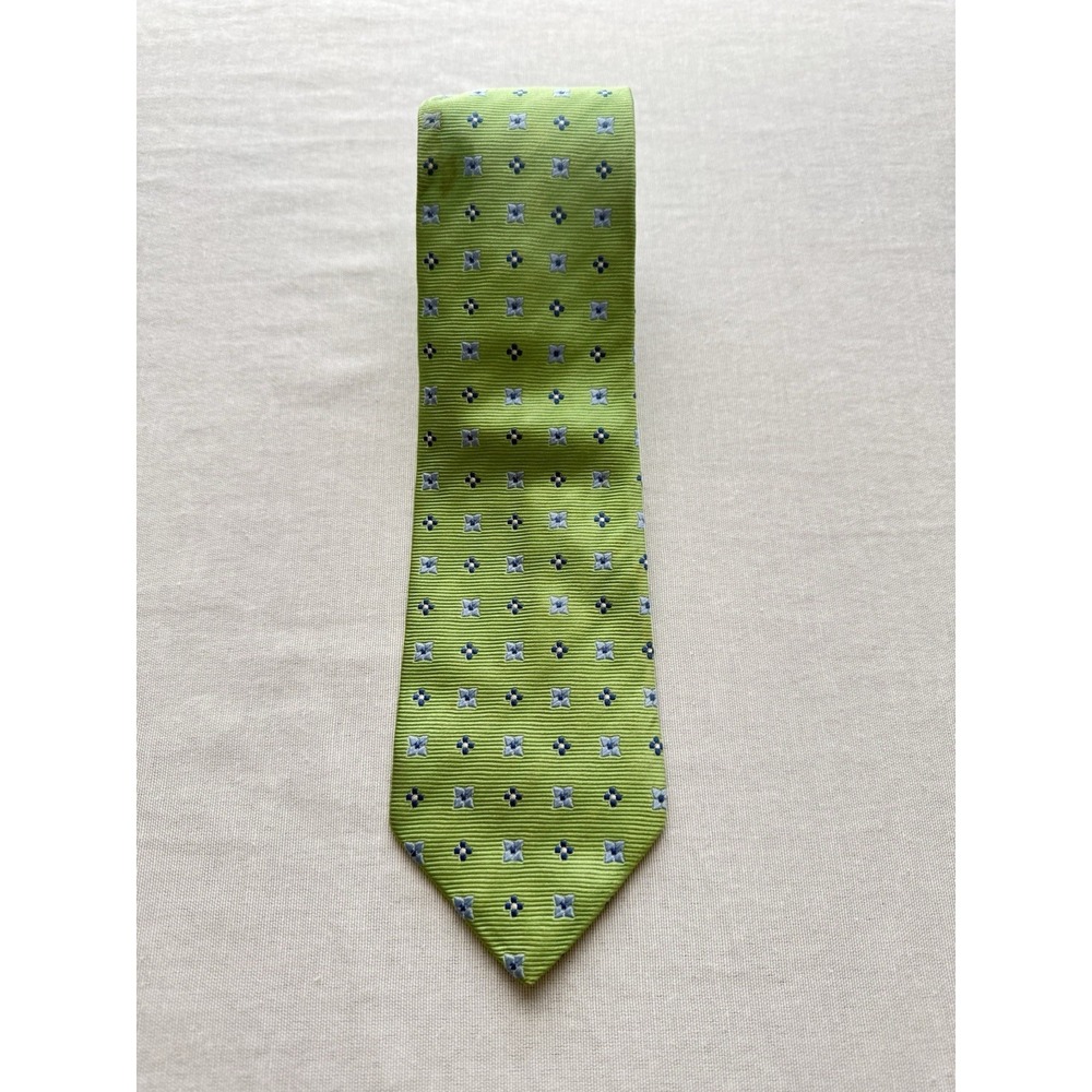 Brooks Brothers 346 Silk Tie Green Blue Geometric Made USA Read Description